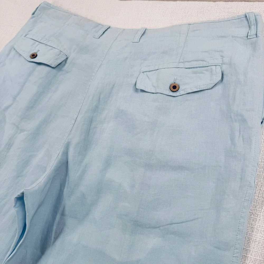 Caribbean Mens Light Blue 100% Linen Drawstring Straight Leg Pants 40x32